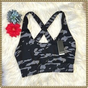 Monrow Black Gray Camo Racerback Sports Bra Medium NWT